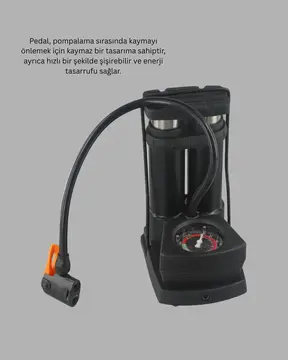 Ayaklı Bisiklet Pompası Basınç Göstergeli Çok Amaçlı