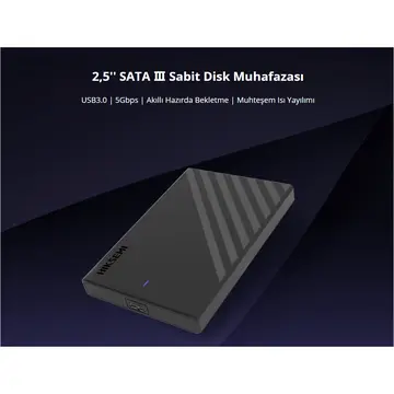 HIKSEMI HS-HUB-MHB201 USB3.0 25" Disk Kutusu. (SSD ve HDD Destekler 5Gbps Siyah Win Mac-OS Linux Android)(1923)