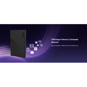 HIKSEMI HS-HUB-MHB201 USB3.0 25" Disk Kutusu. (SSD ve HDD Destekler 5Gbps Siyah Win Mac-OS Linux Android)(1923)