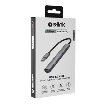 S-LINK SW-U322 USB3.0 to 2xUSB 2.0 1xUSB 3.0 1xType-C Metal USB HUB(1923)
