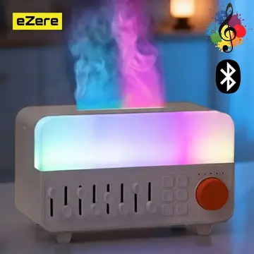Ezere A14 Bluetooth Hoparlörlü Alev Efektli 8 Sesli Renkli Alev Görünümlü Aromaterapi Difüzörü Ultrasonik Hava Nemlendici