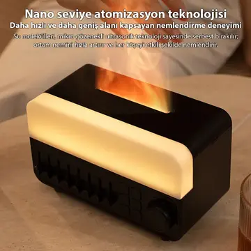 Ezere A14 Bluetooth Hoparlörlü Alev Efektli 8 Sesli Renkli Alev Görünümlü Aromaterapi Difüzörü Ultrasonik Hava Nemlendici