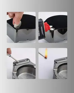 Paslanmaz Çakmaklı Küllük Modern Masa Üstü Aksesuar