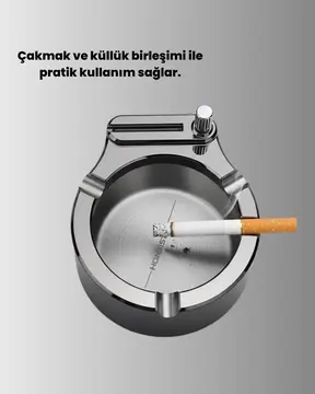 Çakmaklı Küllük Paslanmaz Metal Yuvarlak Tasarım