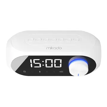 MIKADO MD-W7 Beyaz 5W FM Radyo USB AUX Bluetooth Kablosuz Taşınabilir 1200mAh Batarya Alarmlı Saat Derece ve Speaker(1923)