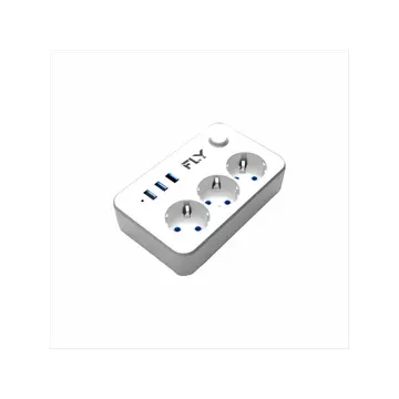 FLY 3406-01 3 Soket 3 USB Akım Korumalı Priz 2.1A Anahtarlı 2Mt Kablo (Beyaz)(1923)