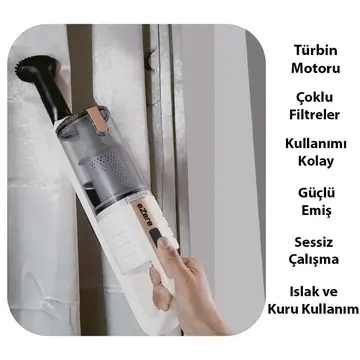 Ezere 15000pa LED Işıklı Kuru Islak Kullanım  Kablosuz Güçlü El Araç-Ev Süpürgesi