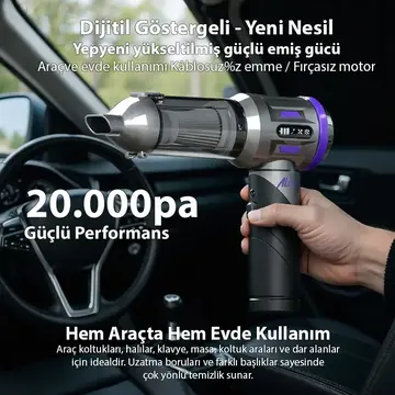 ALLY Powerjet Pro 20000pa Güçlü Portatif 3 Kademeli Tasinabilir Vakumlu Kablosuz Üflemeli Mini Araç Süpürgesi