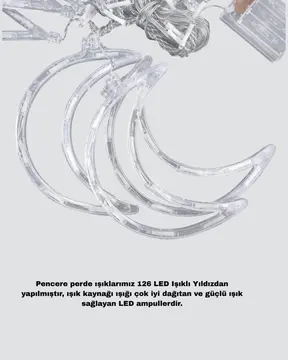 Prizli Yıldız Ay Perde LED Işık Ev ve Organizasyon Dekoru