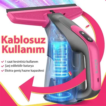 Ezere ClearView Şarjlı Cam Temizleyici Silme Makinesi Mikrofiber Başlıklı