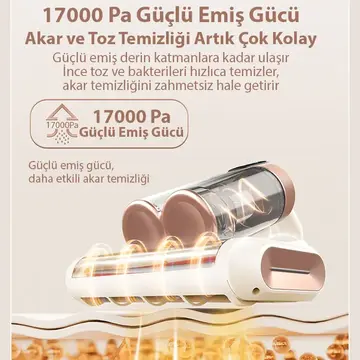 Ezere DustAway 17000Pa Güçlü Kablosuz Akar ve Toz UV Işıklı Yatak ve Koltuk Temizleyici