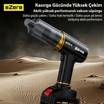 EZERE ST-6609C 20000pa Güçlü Dijital Göstergeli Vakumlu Kablosuz Üflemeli Araç Süpürgesi