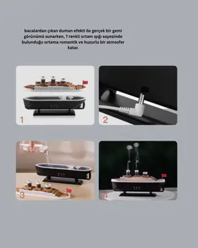 Ultra Sessiz Titanik Gemi LED Işıklı Aroma Difüzörü Oda Nemlendirici