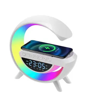 Kablosuz Şarjlı Bluetooth Hoparlör RGB Işık Gece Lambası Dijital Saat
