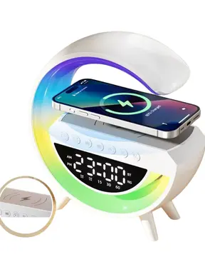 RGB Işıklı Kablosuz Şarjlı Bluetooth Hoparlör Saat ve Alarm Özellikli
