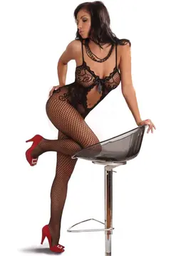 Kadın Siyah Özel Bölgesi Açık Seksi Vücut Çorabı