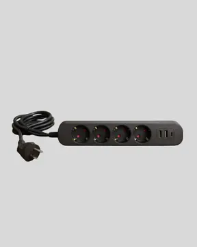 4’lü Çoklu Priz 2 USB Type-C Girişli Akım Korumalı Siyah