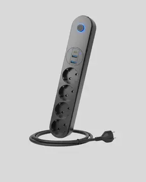 4’lü Çoklu Priz 2 USB Type-C Girişli Akım Korumalı Siyah