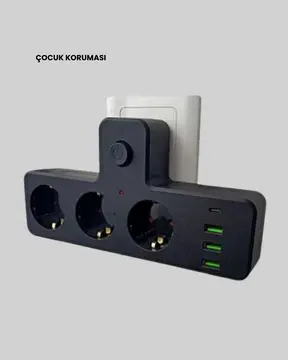 7 Portlu Çoklu Priz USB ve Type-C Girişli Akıllı Güç Ünitesi