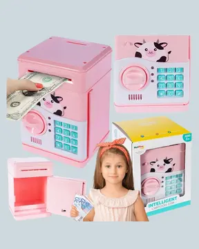 Pembe Elektronik Şifreli Otomatik Para Çeken ATM Kumbarası