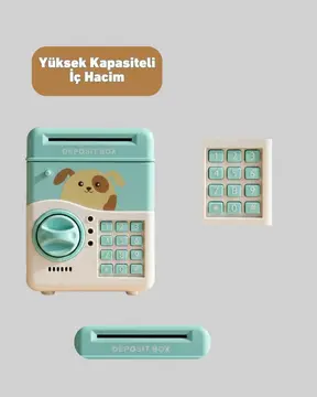 Çocuklar İçin Su Yeşili ATM Kasa Tasarımlı Şifreli Kumbara