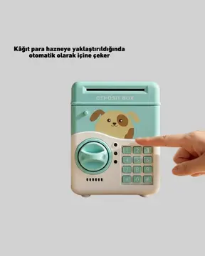 Çocuklar İçin Su Yeşili ATM Kasa Tasarımlı Şifreli Kumbara