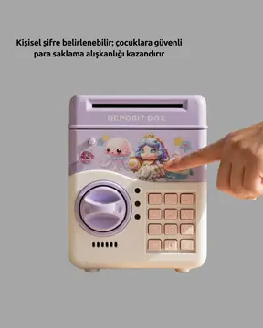 ATM Tasarımlı Şifreli Işıklı Çocuk Kumbarası Mor