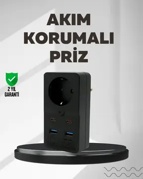 Tip Akım Koruma Prizi 10A 2500W USB Type C Destekli