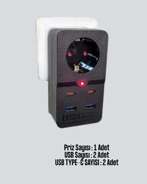 Tip Akım Koruma Prizi 10A 2500W USB Type C Destekli