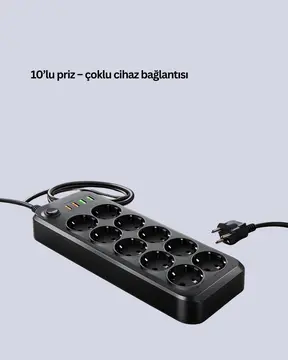 10 Prizli Uzatma Kablosu Termal Koruma USB Type-C Hızlı Şarj 2500W
