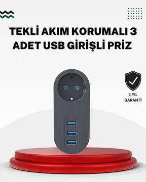 Akım Korumalı USB’li Priz – Güçlü 2500W Isı ve Çocuk Koruması