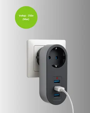 Akım Korumalı USB’li Priz – Güçlü 2500W Isı ve Çocuk Koruması