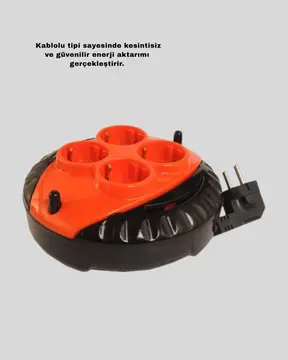 Kırmızı Renk 3 Metre 4’lü Kablolu Priz Makarası