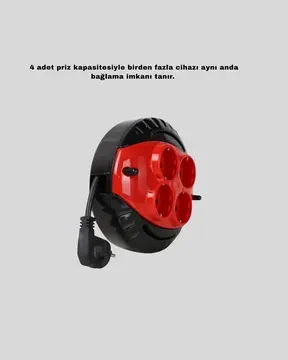 Kırmızı Renk 3 Metre 4’lü Kablolu Priz Makarası
