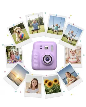 Çocuklar İçin Anında Baskılı Kamera HD Ekran 4 Rulo Kağıt 5 Kalem Set Hediyeli