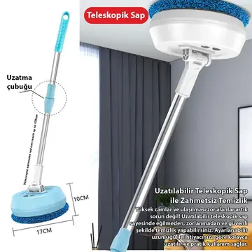 EZERE AA102 Pro Teleskopik Kablosuz Döner Temizlik Fırçası – Cam Tavan Zemin Uyumlu