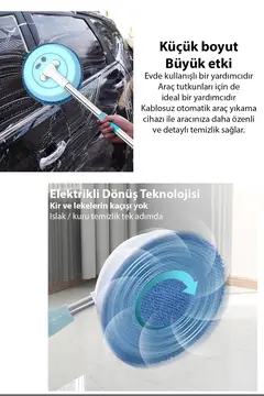 EZERE AA102 Pro Teleskopik Kablosuz Döner Temizlik Fırçası – Cam Tavan Zemin Uyumlu