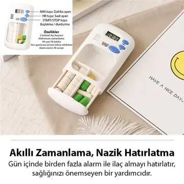 Ezere Elektronik Akıllı Zamanlayıcılı Taşınabilir Hap İlaç Kutusu - BPA İçermez