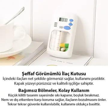 Ezere Elektronik Akıllı Zamanlayıcılı Taşınabilir Hap İlaç Kutusu - BPA İçermez