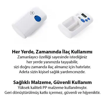 Ezere Elektronik Akıllı Zamanlayıcılı Taşınabilir Hap İlaç Kutusu - BPA İçermez