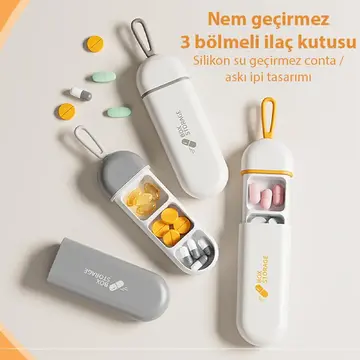EZERE Taşınabilir 3 Bölmeli Nem Geçirmez Mini Hapİlaç Saklama Kutusu - BPA İçermez