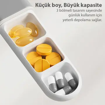 EZERE Taşınabilir 3 Bölmeli Nem Geçirmez Mini Hapİlaç Saklama Kutusu - BPA İçermez