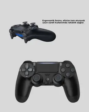 Bluetooth Kablosuz PS4 Gamepad Çift Motorlu Siyah Controller