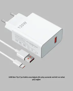 120 Watt Type C Şarj Başlığı Poco X3 X4 X5 Pro Uyumlu