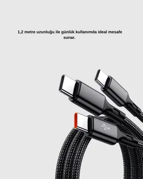 3 Başlıklı Hızlı Şarj Kablosu Metal Alaşımlı Dayanıklı ve Akıllı Çipli