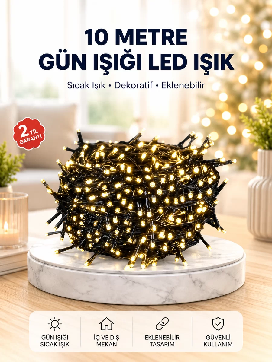 Uzun Ömürlü LED Teknolojili 10 Metre Şık Işıklı Süsleme Seti