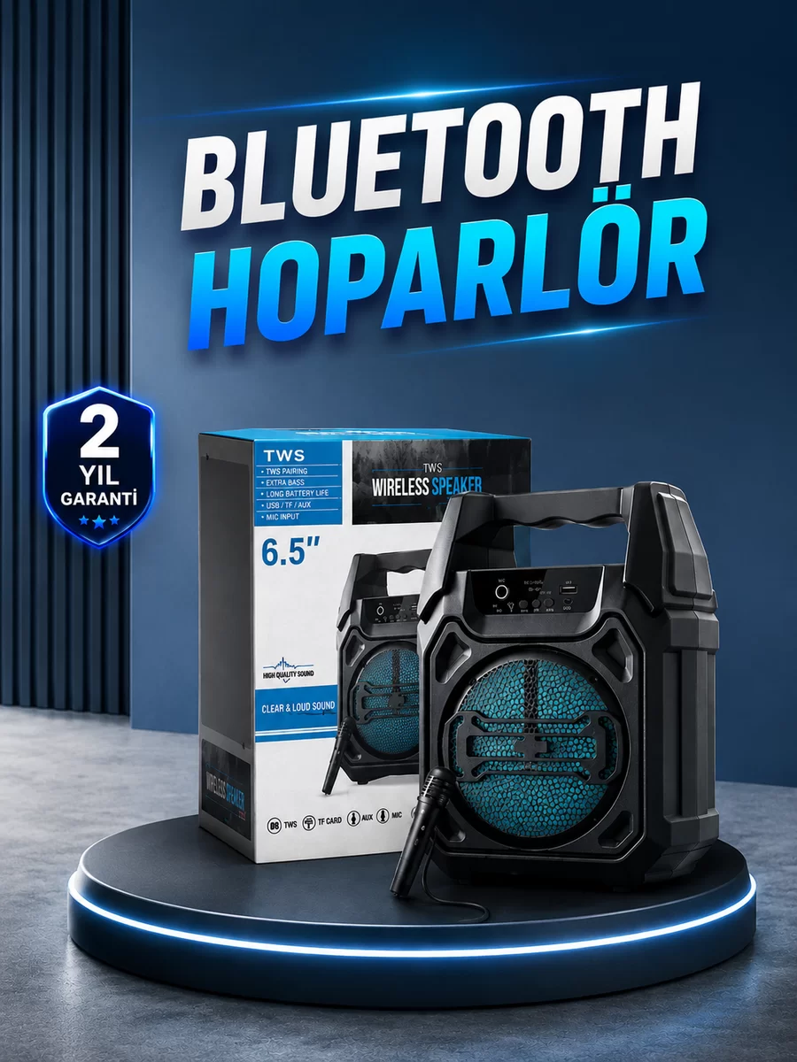 15W Güçlü Ses Çıkışlı Bluetooth Hoparlör FM Radyo ve Mikrofon Destekli