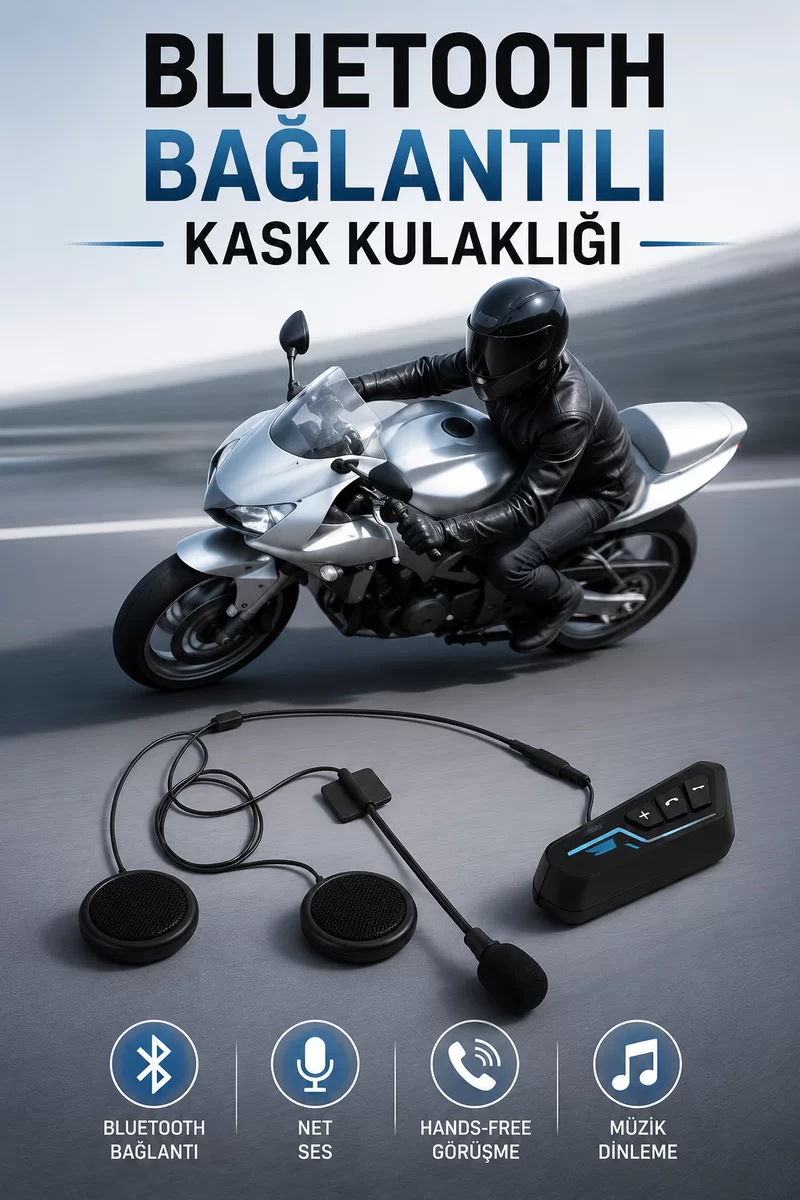 Kask Kulaklığı Motosiklet Intercom Interkom Dinleme Konuşma Özellikli Su Geçirmez