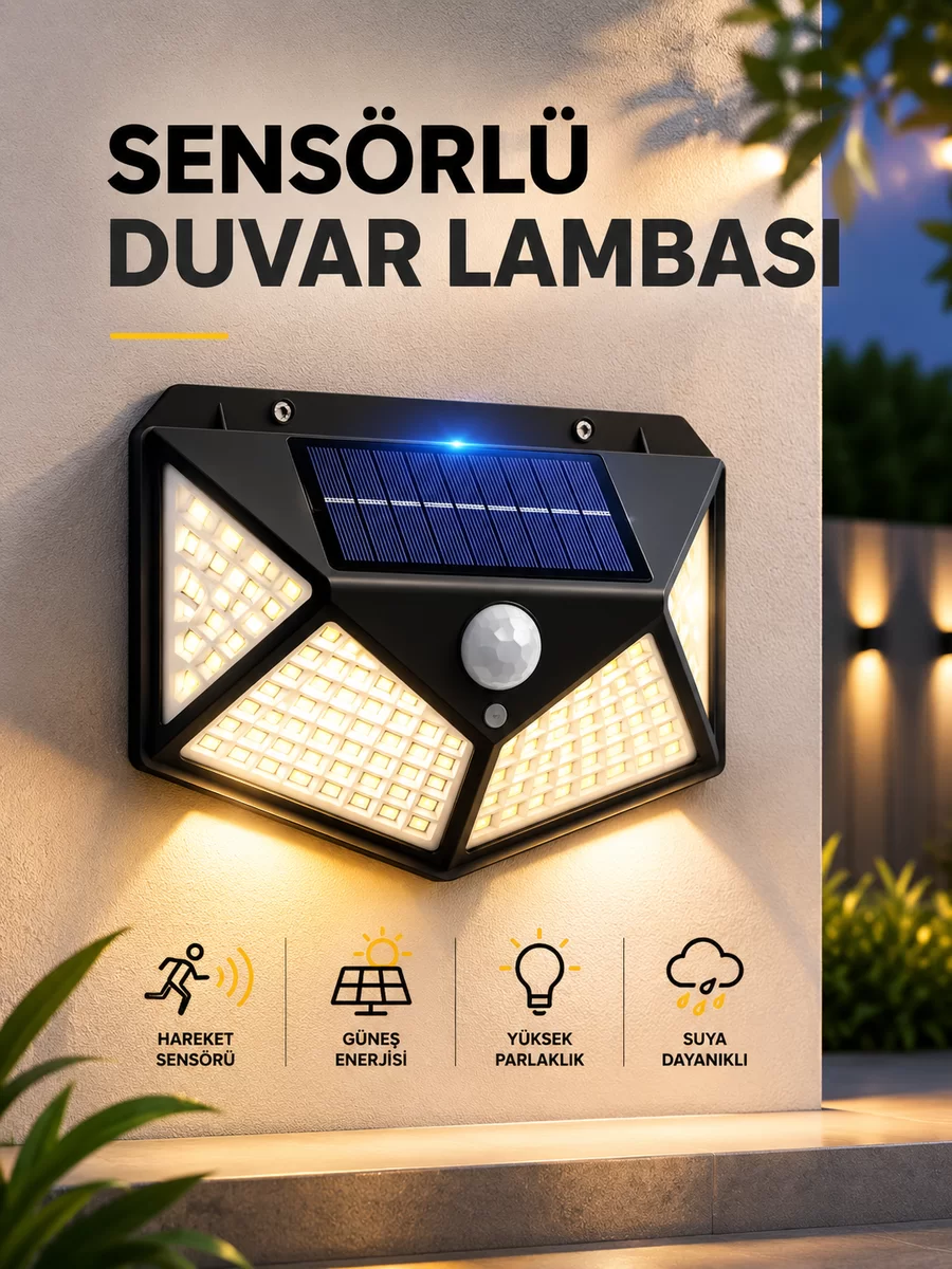 SENSÖRLÜ GÜNEŞ ENERJİLİ DUVAR LAMBASI