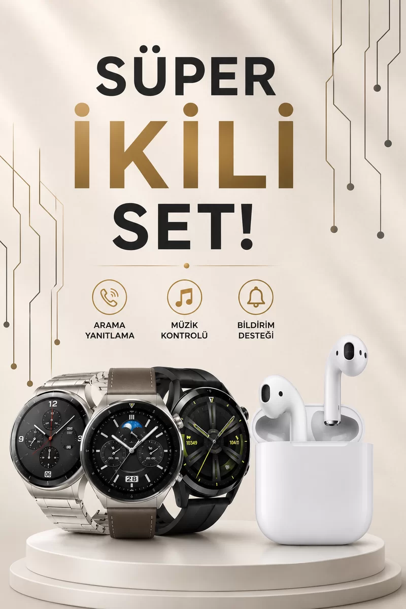 Akıllı Saat ve Kulaklık Seti Dokunmatik Ekran 5.0 Bluetooth Bağlantılı Sesli Görüşme